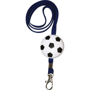 Black and white 'soccerball' lanyard with clip