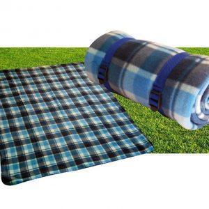 Blue picnic blanket with strap