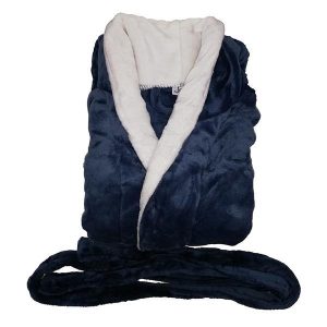 Blue with white collar flannel fleece bathrobe (280g)