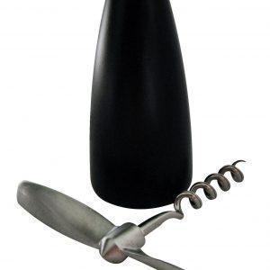 Matt stainless steel wine opener in wooden holder