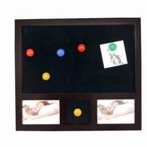 Black wood magnetic notice board with photo frame