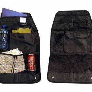 Black car organiser with 6 pockets and nylon straps