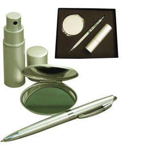 pen, mirror and atomiser in gift box