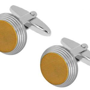 round gold and silver cufflinks in gift box