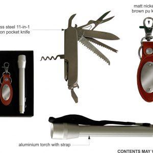flashlight, pocket knife and keyring set