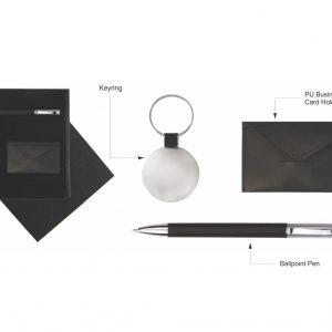 Black pen, cardholder and keyring in gift box