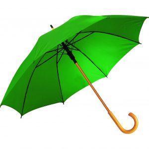 Green umbrella with wooden shaft