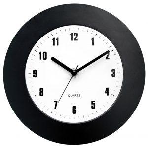 Black clock suitable for wall or desktop use (19cm)