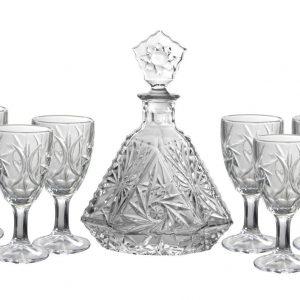 7pc clear glass decanter set with 6 wine glasses