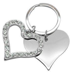 Keyring Double Heart Crystal Outline
