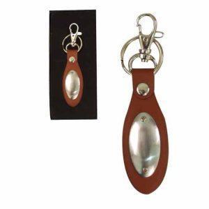 brown keyring with 'oval' logo plate