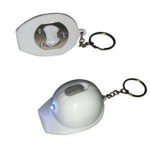 Black helmet LED bottle opener keyring in white box