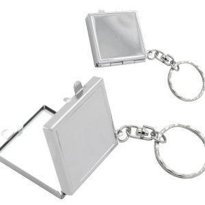 Silver square double sided keyring