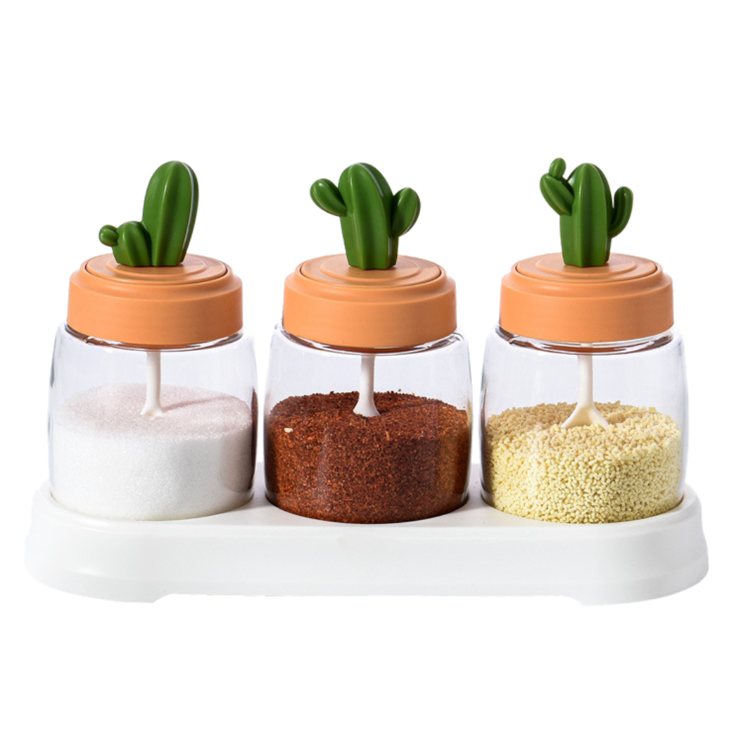 3PC Cactus Spice Jar Set